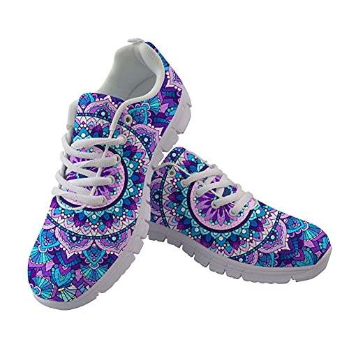 Jeiento Damen Sportschuhe Laufschuhe Causal Reisen Walking Flach Schnürschuh Atmungsaktiv für Damen Teenager Mädchen, Mandala, 40 EU von Jeiento