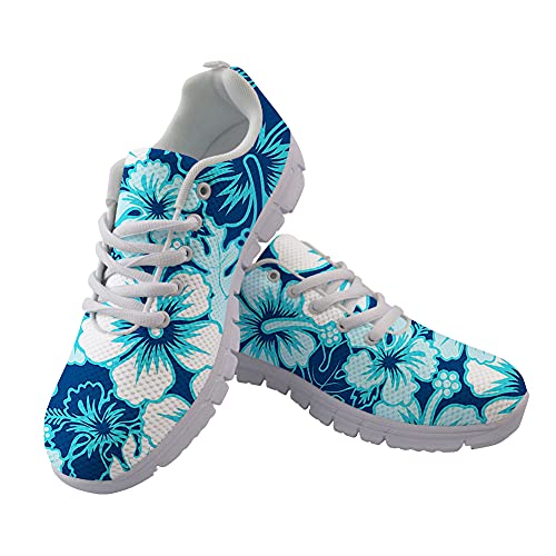 Jeiento Damen Sportschuhe Laufschuhe Causal Reisen Walking Flach Schnürschuh Atmungsaktiv für Damen Teenager Mädchen, blaue blume, 41 EU von Jeiento