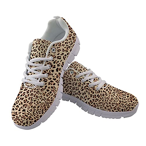 Jeiento Damen Sportschuhe Laufschuhe Causal Reisen Walking Flach Schnürschuh Atmungsaktiv für Damen Teenager Mädchen, leopard, 37 EU von Jeiento