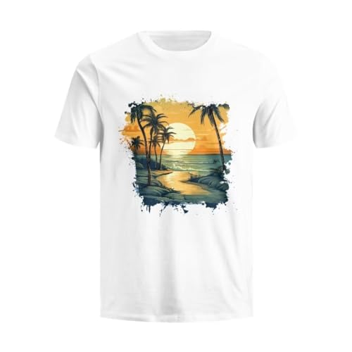 Jeiento Damen-Top, entspanntes Baumwoll-T-Shirt, lässig, Basic, kurzärmelig, Sunset Sea Coconut Tree, X-Large Jeiento Damen-Top, entspanntes Baumwoll-T-Shirt, lässig, Basic, kurzärmelig, Sunset Sea Coconut Tree, X-Large von Jeiento