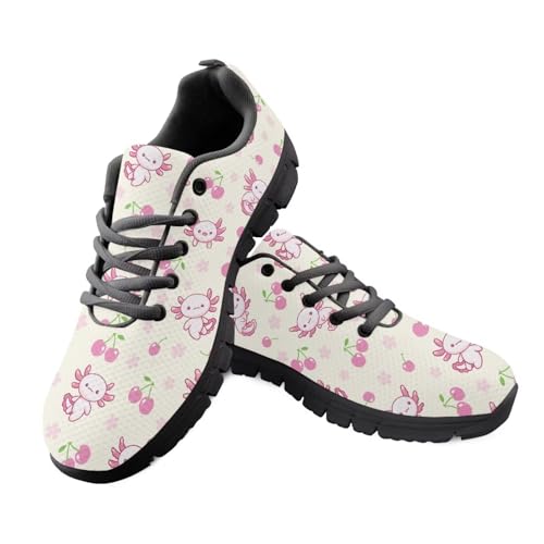 Jeiento Damen-Turnschuhe, Bohemian-Stil, Wanderschuhe, Schnürschuhe, Laufschuhe, flache Arbeitsschuhe, Cherry Blossom Axolotls, 41 EU von Jeiento