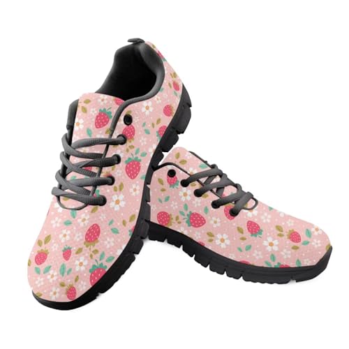 Jeiento Damen-Turnschuhe, Bohemian-Stil, Wanderschuhe, Schnürschuhe, Laufschuhe, flache Arbeitsschuhe, Gänseblümchen, Erdbeere, 43 EU von Jeiento