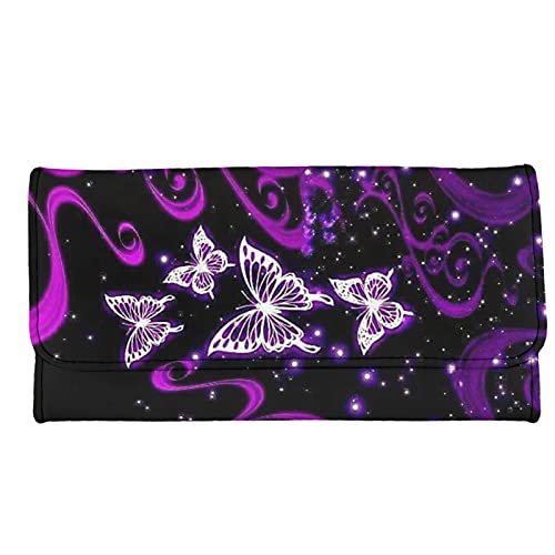 Jeiento Dreifach gefaltete Ledergeldbörse für Damen, Geldbörse mit Münzfach, Kartenfächern, Einkaufen, praktische Geldklammern, Clutch, Handyhalter, violettfarbener schmetterling, L, Casual Jeiento Dreifach gefaltete Ledergeldbörse für Damen, Geldbörse mit Münzfach, Kartenfächern, Einkaufen, praktische Geldklammern, Clutch, Handyhalter, violettfarbener schmetterling, L, Casual von Jeiento