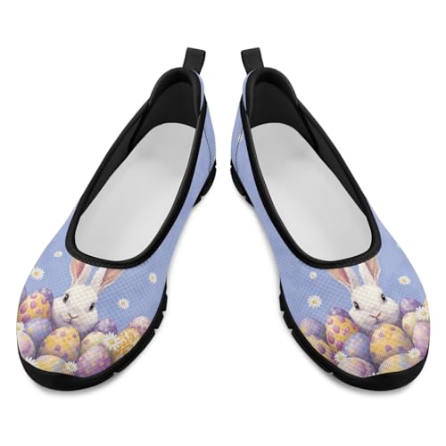 Jeiento Entzückende Kaninchen Slip On Schuhe für Frauen Ostertag Urlaub Schuhe Atmungsaktive Mesh Walking Schuhe Casual Low-Cut Loafers,38 EU von Jeiento
