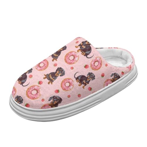 Jeiento Frauen Fuzzy Pantoffeln Cute Donut Dachshund Hund Pantoffeln Warme Flannel Obere gemütliche Hausschuhe Paar Schlafzimmer Schuhe,40-41 EU von Jeiento