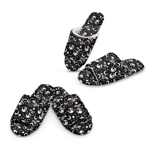 Jeiento Frauen Memory Foam Open Toe Pantoffel Schwarz Mond Sterne Halloween Fledermaus Pantoffel für Männer Frauen Halloween Holiday Party Bequeme Rutschfeste Fuzzy Slipepr,44-52 EU von Jeiento