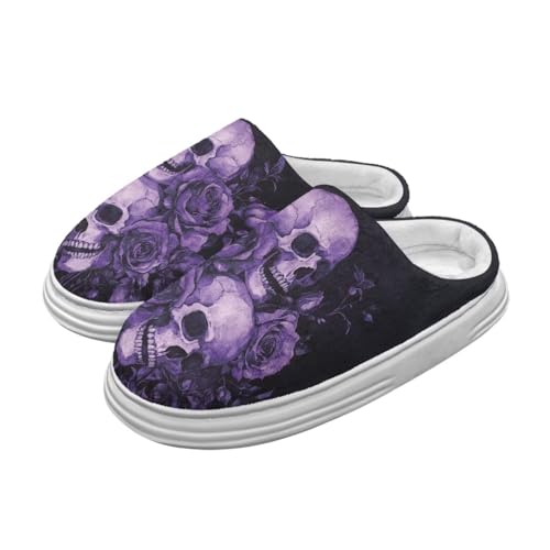 Jeiento Frauen Schädel Plattform Pantoffeln warme gemütliche Hausschuhe Mini Stiefel für Frauen Lady Indoor Outdoor,44-45 EU von Jeiento