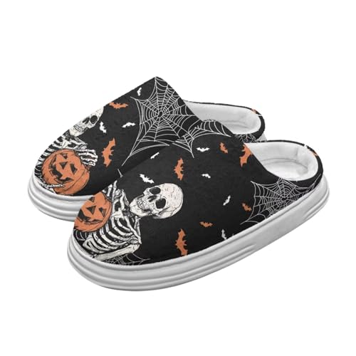Jeiento Frauen Skelett und Kürbis Hausschuhe Komfortable Memory Foam Gemütliche Hausschuhe mit Anti-Skid Sohle, Frauen Flurry Plattform Pantoffel Halloween Dekor Schuhe,40-41 EU von Jeiento