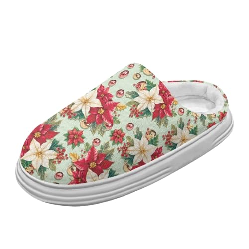 Jeiento Frauen Weihnachten Poinsettia Blumen Pantoffeln warme gemütliche Hauspantoffeln mit dicker Sohle Rutschschutz Mini Stiefel für Frauen Lady Indoor Outdoor,36-37 EU von Jeiento