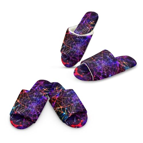 Jeiento Galaxy Spider Web Pantoffeln für Männer Frauen 2 Paar Outdoor Indoor Fuzzy Slip On House Pantoffeln Komfortable Open Toe Spa Slipepr Halloween Party Flache Schuhe,44-49 EU von Jeiento