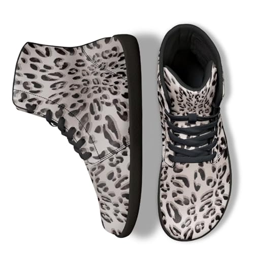 Jeiento Grau Leopard Design Mens Walking Schuhe High Top Barfuß Minimalistische Laufschuhe Weite Zehe Zero Drop Tennis Sneaker für Jogging Wanderschuhe für Gym Büro Fahren,43 EU von Jeiento