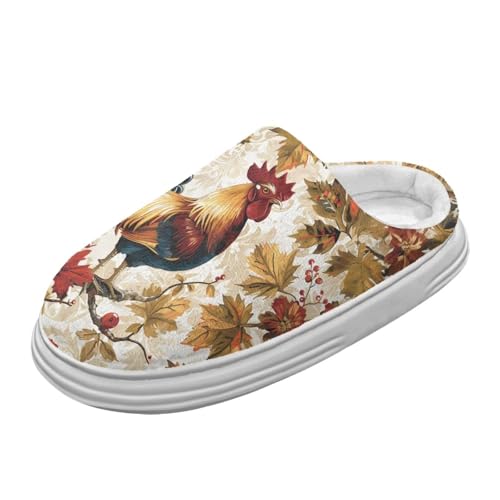 Jeiento Hallo Fall Rooster Slippers Frauen Fuzzy Plüsch Haus Slipper Leichte bequeme Plattform Slipper mit Bogen Unterstützung, niedliche Hühnermuster Slides,40-41 EU von Jeiento