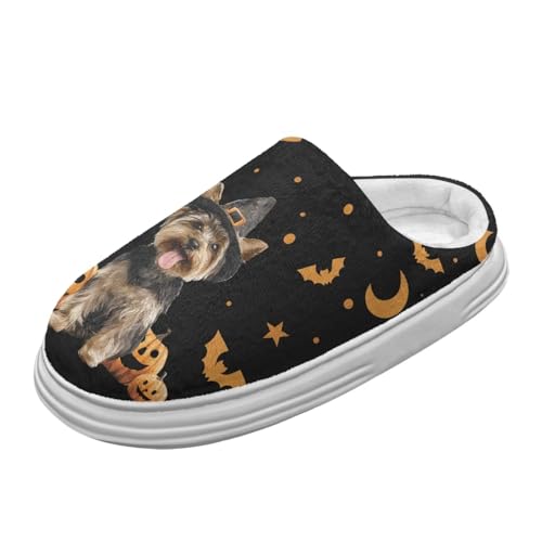 Jeiento Halloween Kürbis Yorkshire Terriers Pantoffel Frauen Fuzzy Plattform Pantoffel mit Bogen Unterstützung Winter Warme Zuhause Schuhe,42-43 EU von Jeiento