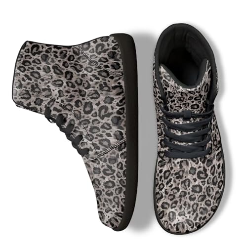 Jeiento Herren Barfuß Grau Leopard Print Schuhe Zero Drop Sole Trail Running Sneakers Weite Toe Box,40 EU von Jeiento