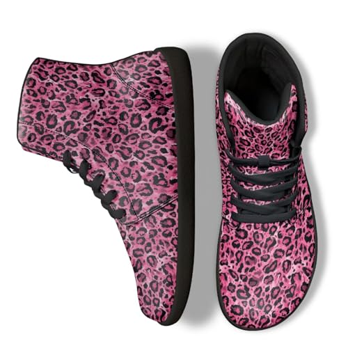 Jeiento Herren Barfuß Rosa Leopard Print Breite Walking Schuhe Zero Drop High Top Freizeitschuhe Leichte rutschfeste Sportschuhe für Erwachsene,43 EU von Jeiento