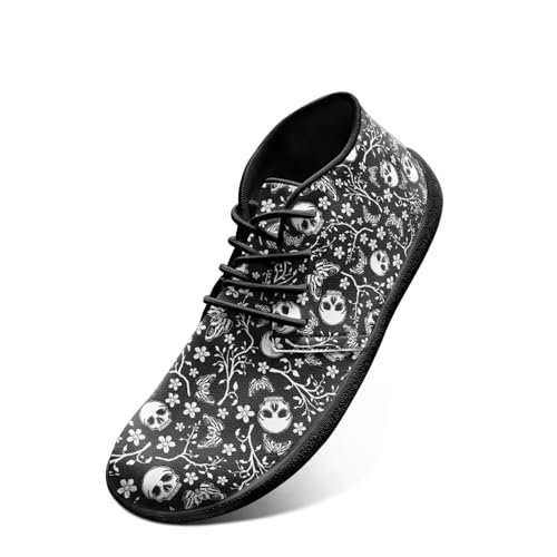Jeiento Herren Gothic Skull Walking Schuhe Wide Toe Barfußschuhe Zero Drop Casual Sneakers, Totenkopf Floral, 37 EU von Jeiento