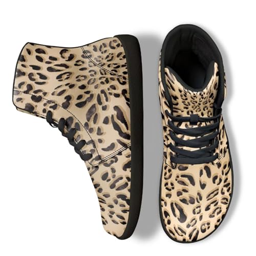Jeiento Herren High Top Schuhe Breite Braun Leopard Print Barfuß Schuhe Casual Walking Schuhe Bequeme Flexible Mode Sneaker,39 EU von Jeiento
