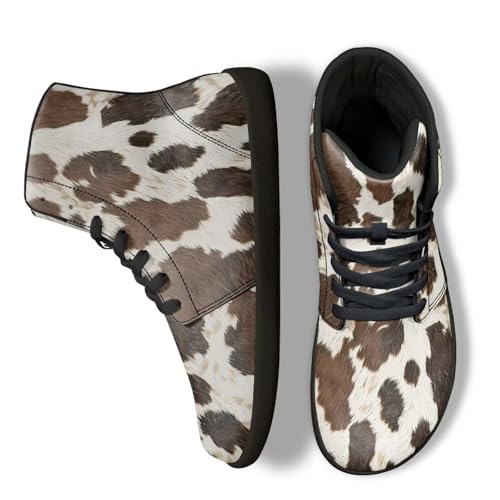 Jeiento Herren Weite Winter Barfuß Schuhe High Top Braun Kuh Pelz Sneaker Zero Drop Sohle,40 EU von Jeiento