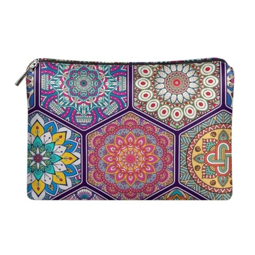 Jeiento Leder Reise Kosmetiktaschen Wasserdichte Kosmetik Pinsel Tasche mit Reißverschluss für Frauen Mädchen Reißverschluss Reise Tasche Multifunktions Fall, Boho Mandala, Reisetasche von Jeiento