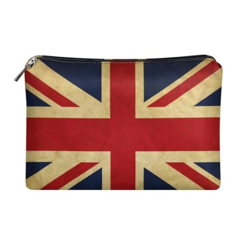 Jeiento Leder Reise Kosmetiktaschen Wasserdichte Kosmetik Pinsel Tasche mit Reißverschluss für Frauen Mädchen Reißverschluss Reise Tasche Multifunktions Fall, Britische Flagge, Retro-Stil, Reisetasche von Jeiento