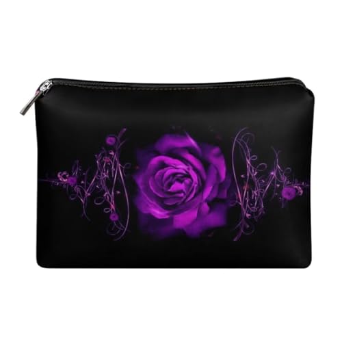 Jeiento Leder Reise Kosmetiktaschen Wasserdichte Kosmetik Pinsel Tasche mit Reißverschluss für Frauen Mädchen Reißverschluss Reise Tasche Multifunktions Fall, Lila Goth Rose, Reisetasche von Jeiento