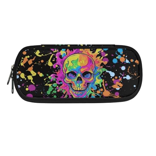 Jeiento Leichtes Federmäppchen für Mädchen, Schreibtisch-Organizer, multifunktionale Organizer-Box für Studenten, Jungen, großes Fassungsvermögen, Federmäppchen, Schreibwarenetui, Buntes Skelettkopf, von Jeiento