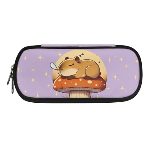 Jeiento Leichtes Federmäppchen für Mädchen, Schreibtisch-Organizer, multifunktionale Organizer-Box für Studenten, Jungen, großes Fassungsvermögen, Federmäppchen, Schreibwarenetui, Capybara und Pilz, von Jeiento