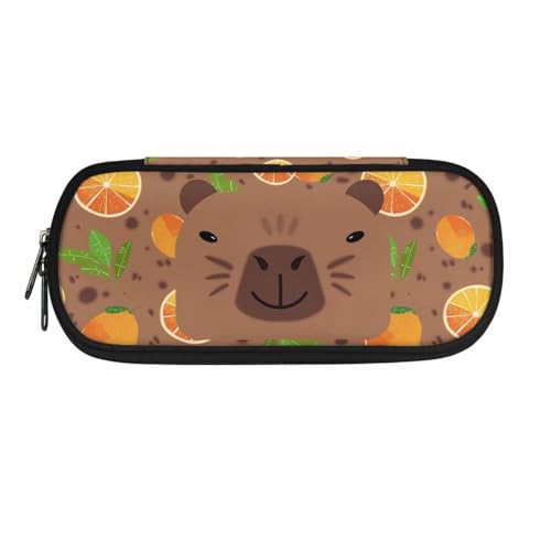Jeiento Leichtes Federmäppchen für Mädchen, Schreibtisch-Organizer, multifunktionale Organizer-Box für Studenten, Jungen, großes Fassungsvermögen, Federmäppchen, Schreibwarenetui, Capybara und Orange, von Jeiento
