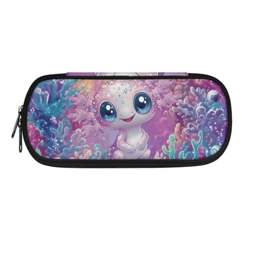 Jeiento Leichtes Federmäppchen für Mädchen, Schreibtisch-Organizer, multifunktionale Organizer-Box für Studenten, Jungen, großes Fassungsvermögen, Federmäppchen, Schreibwarenetui, Cartoon Axolotl, von Jeiento