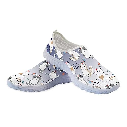 Jeiento Leichtes Wandern für Krankenschwester Schuhe Damen Zahnschuhe Unisex Erwachsene Trainer Wandern Running Turnschuhe für Männer, rutschfest/atmungsaktiv/Slip-On, Krankenschwester Katze Blau, 37 von Jeiento