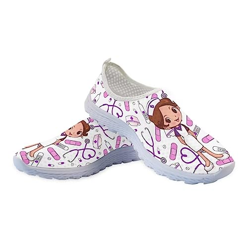 Jeiento Leichtes Wandern für Krankenschwester Schuhe Damen Zahnschuhe Unisex Erwachsene Trainer Wandern Running Turnschuhe für Männer, rutschfest/atmungsaktiv/Slip-On, Nette Cartoon Krankenschwester von Jeiento