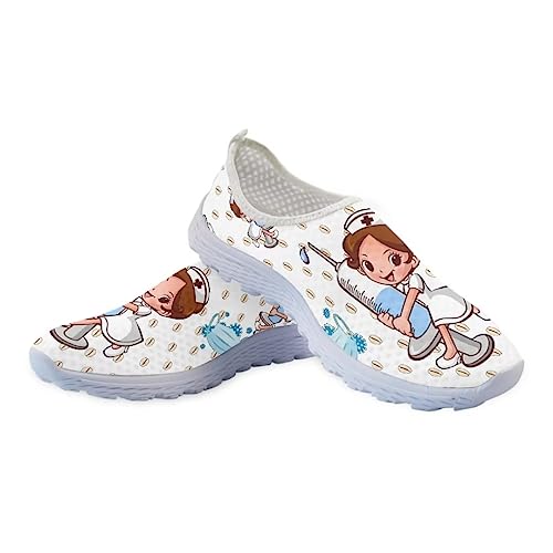 Jeiento Leichtes Wandern für Krankenschwester Schuhe Damen Zahnschuhe Unisex Erwachsene Trainer Wandern Running Turnschuhe für Männer, rutschfest/atmungsaktiv/Slip-On, Nette Cartoon Krankenschwester von Jeiento