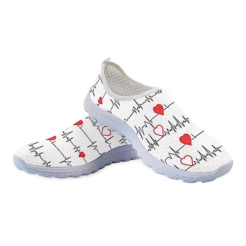 Jeiento Leichtes Wandern für Krankenschwester Schuhe Damen Zahnschuhe Unisex Erwachsene Trainer Wandern Running Turnschuhe für Männer, rutschfest/atmungsaktiv/Slip-On, Print EKG, 36 EU von Jeiento