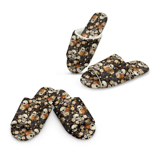 Jeiento Leichtgewicht Haus Pantoffeln Orange Daisy Blume Skeleton Spa Pantoffeln für Männer Frauen atmungsaktive Open Toe Home Schuhe Komfort Flannel Memory Foam Slipepr,40-51 EU von Jeiento