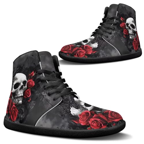 Jeiento Männer Goth Schädel Rose Barfuß Schuhe Laufschuhe Strand Sneaker Goth Schädel Rose Damen Trainer für Wandern Wandern Sport Reise Jogging Schuh High Top Lace Up,40 EU von Jeiento