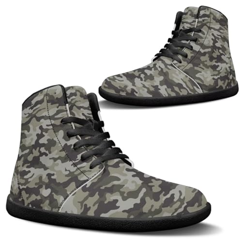 Jeiento Männer PU Leder Armee Grün Camo Barfuß Breite Zehe Walking Schuhe High Top Casual Schuhe Rutsch Zero Drop Sport Sneaker für Erwachsene Männer,46 EU von Jeiento