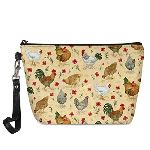 Jeiento Make-up-Tasche, kleiner Organizer für Geldbörse für Damen und Mädchen, Leder, Clutch, Kosmetiktasche, Mini-Reise-Toilettenartikel, tragbare Reise-Accessoires, Huhn-Gelb, Large von Jeiento