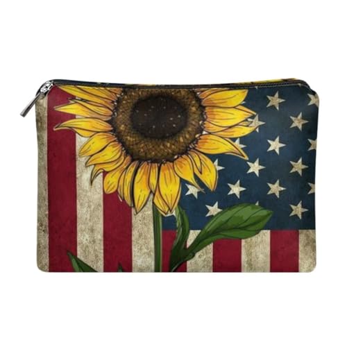 Jeiento Make-up-Tasche mit Reißverschluss, PU-Leder, kleine Kulturbeutel, Kosmetiktasche, handliche Tasche für Damen, Teenager, Mädchen, Reisetasche, Aufbewahrungstasche, US-Flagge, Reisetasche von Jeiento