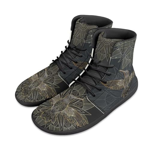 Jeiento Mens Mandala Blume Kolibris High Top Sneaker Breite Zehe PU Leder Barfuß Schuhe Minimalistische Zero Drop Tennisschuhe Casual Schuhe,38 EU von Jeiento