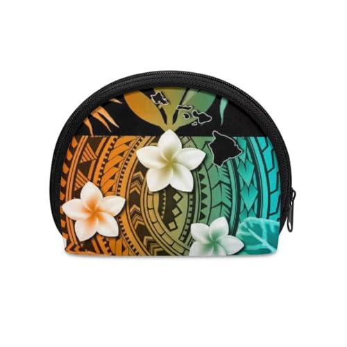 Jeiento Mini-Geldbörse für Damen und Kinder, Mini-Geldbörse, Münztasche, universelle kleine Aufbewahrungstasche, weiche Reißverschlusstasche, perfekt für Ihren Stil, Plumeria Polynesisches Muster, von Jeiento