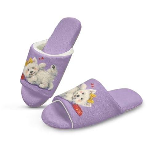 Jeiento Open Toe Haus Hausschuhe für Frauen Männer Netter Hund Yorkshire Terrier Druck Hausschuhe Weiche Baumwolle Indoor Schuhe Memory Foam Slip On Schlafzimmer Pantoffel,42-53 EU von Jeiento