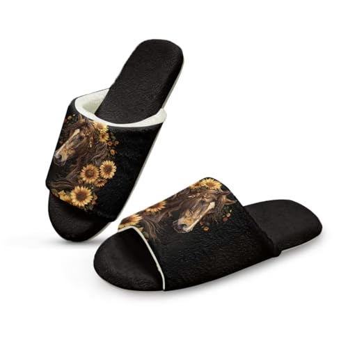 Jeiento Pferd und Sonnenblumen Slip-on Pantoffel Komfortable Memory Foam Weiche Hauspantoffel für Männer Frauen Open Toe Home Slides für Spa Hotel Holiday Party von Jeiento