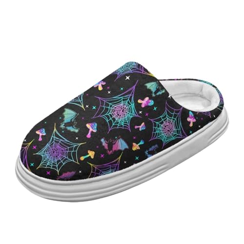 Jeiento Rainbow Spider Web Slipepr für Frauen Lady Halloween Fledermaus Muster Schuhe Memory Foam Plattform Pantoffeln Warme Zuhause Schuhe,42-43 EU von Jeiento