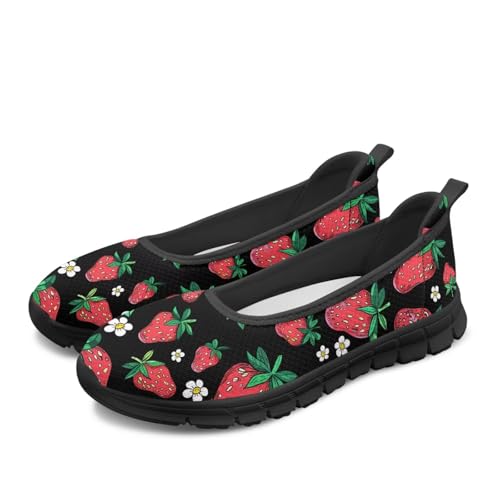 Jeiento Rosa Erdbeere Damen Slip-On Walking Schuhe Bequeme Mesh Slip On Loafers rutschfeste Laufschuhe Athletische Schuhe,37 EU von Jeiento