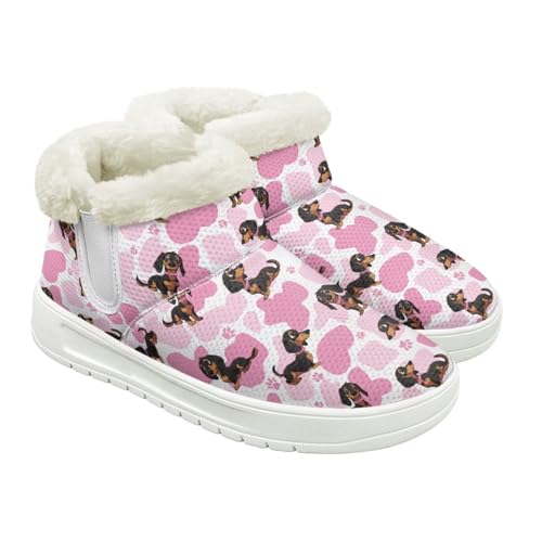 Jeiento Schneestiefel zum Hineinschlüpfen für Damen, Winter, warm, rutschfest, knöchelhoch, flache Wanderschuhe für drinnen und draußen, Dackel Hund, 36 EU von Jeiento