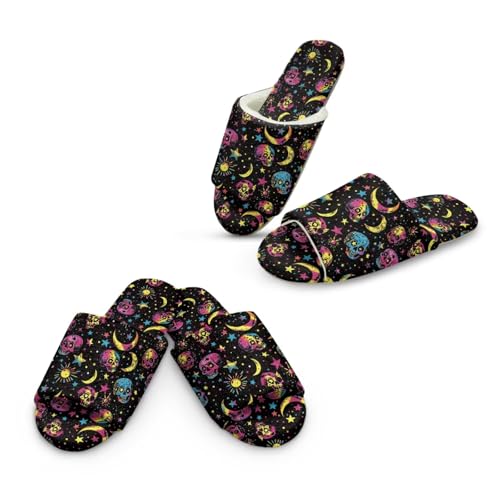 Jeiento Soft Fuzzy House Slipper Moon Stars Skelett Pantoffeln für Männer Frauen Halloween Schuhe Komfortable Skull Spa Slipeprs Indoor Outdoor Schuhe,46-59 EU von Jeiento