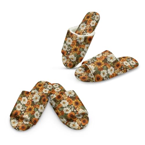 Jeiento Sonnenblumen Ahornblatt Haus Pantoffeln Frauen Gemütliche weiche Spa Pantoffeln 2 Pack wiederverwendbare rutschfeste Schlafzimmer Pantoffel,36-46 EU von Jeiento