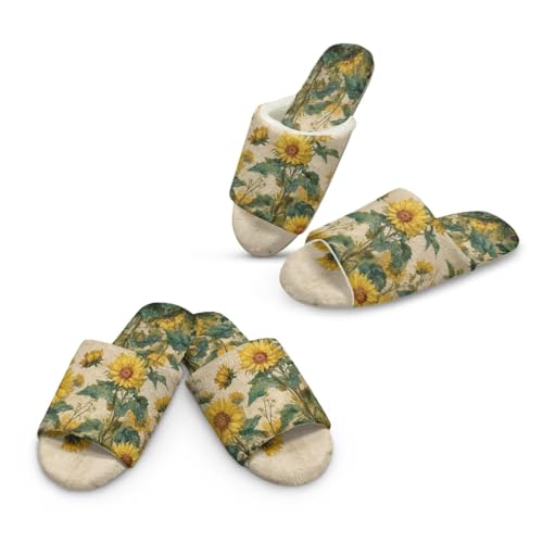 Jeiento Sonnenblumen Spa Pantoffeln 2 Paar Haus Pantoffeln für Männer Dame Teenager Mädchen offene Zehe weiche Indoor Outdoor Schuhe Bequeme Fuzzy Flat Slipepr,38-44 EU von Jeiento