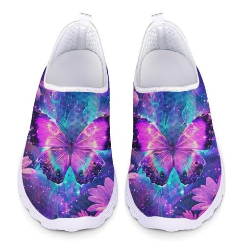 Jeiento Sportliche Weihnachts-Laufschuhe für Damen – modische Tennis-/Walking-Sneaker, Lila Schmetterling Floral, 38.5 EU von Jeiento