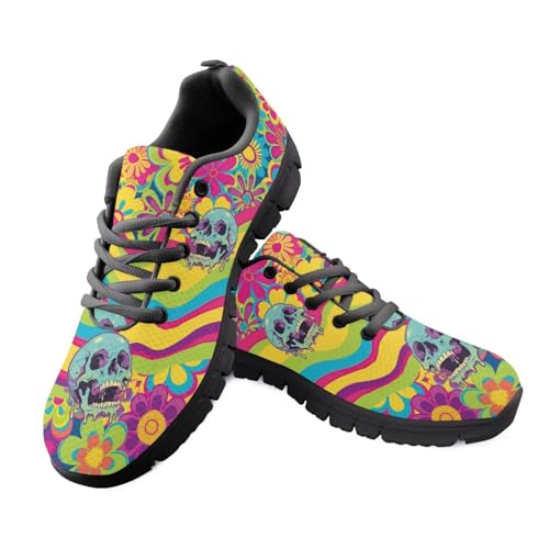 Jeiento Sportschuhe für Erwachsene, Netzstoff, Laufschuhe für Damen und Herren, Totenkopf-Muster, Sneaker, Schnürung, lässig, Wanderschuhe für Shopping, Arbeit, Reisen, Sport, 70er Jahre Aesthetic Jeiento Sportschuhe für Erwachsene, Netzstoff, Laufschuhe für Damen und Herren, Totenkopf-Muster, Sneaker, Schnürung, lässig, Wanderschuhe für Shopping, Arbeit, Reisen, Sport, 70er Jahre Aesthetic von Jeiento